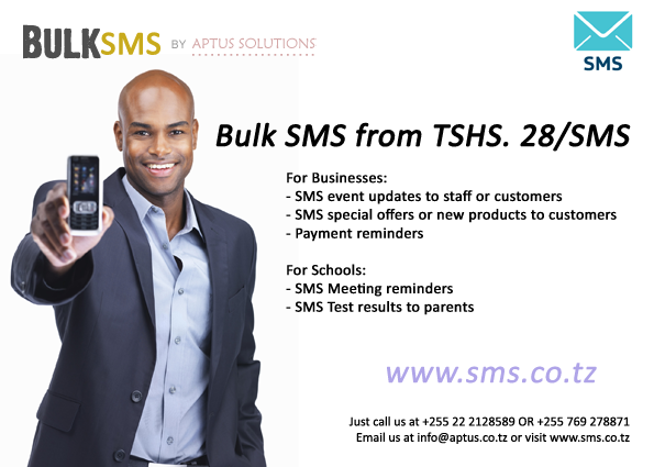 Bulk SMS for Tanzania, Prices from TZS 28 per SMS. Visit www.sms.co.tz for more information of Bulk SMS